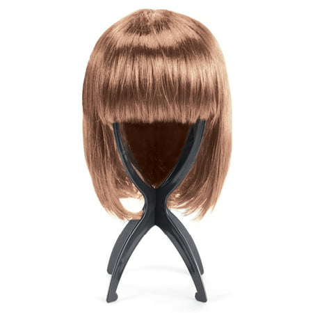 Sturdy Portable Hair Wig Stand - Lightweight and Folds Flat for Easy Storage, Black