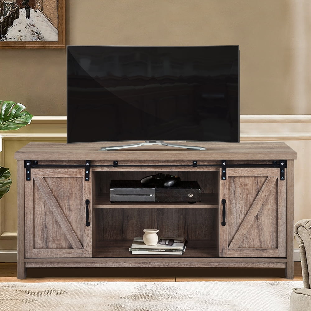 58 Inch WE Furniture Minimal Farmhouse Wood Universal Stand for TVs up to 64 Flat Screen Living Room Storage Shelves Entertainment Center Espresso 
