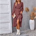 thumbnail image 4 of Snorda Dresses for Women Floral Print Irregular Midi Dress V Neck Long Sleeve Dresses with Tied Waist Casual Flowy Fall Winter Dress for Daily Commute Outfits, 4 of 8