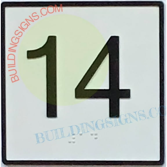 Elevator Floor Number 14 Sign- Elevator JAMB Plate Floor 14 Sign (White Backround,CAST Iron,4X4 INCH)-The Iron Man LINE(ref062022)