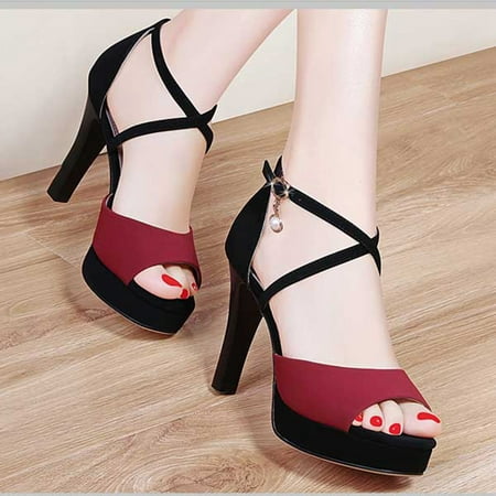 

Bxzhiri Wrinkled Heels Fishmouth Slippers High Heels Women s Shoes High Heeled Sandals