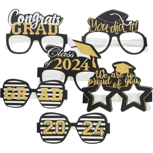 HUGFEGWE Graduation Eyeglasses 2024, 6pcs Graduation Glasses Grad Party Glasses Graduation Photo Props Class of 2024 Supplies for Graduation Decorations CJB91-73420