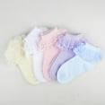 thumbnail image 5 of KAWELL 5 Pairs Toddler Baby Girls Ruffle Lace Socks Cotton Frilly Ankle Soft Dress children Princess Socks 2-15T, 5 of 6
