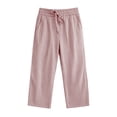 thumbnail image 3 of KyCheLot Girls Summer Pants Cotton Linen Capris Comfy Lounge Drawstring Waist Crop Pants with Pockets 4-14Years, 3 of 7