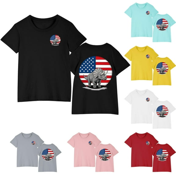 OKSALE Kids Tshirt Size 14-16 Boys' Funny USA Flag Dinosaur Graphic T-Shirt Red White and Blue Patriotic Tops Soft Cotton T Shirts Cute Stars and Striped Print Tees