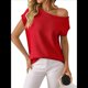 thumbnail image 3 of Jersey de Punto de Corta con Hombros Descubiertos para Mujer, Color Rojo, Talla S, 3 of 8