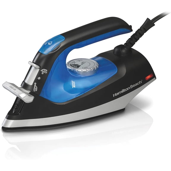 2-in-1 Steam Iron for Clothes and Garment Steamer with 5 Temperature Settings, Nonstick Soleplate, 1200 Watts, 8’ Cord, Black & Blue (14525F)
