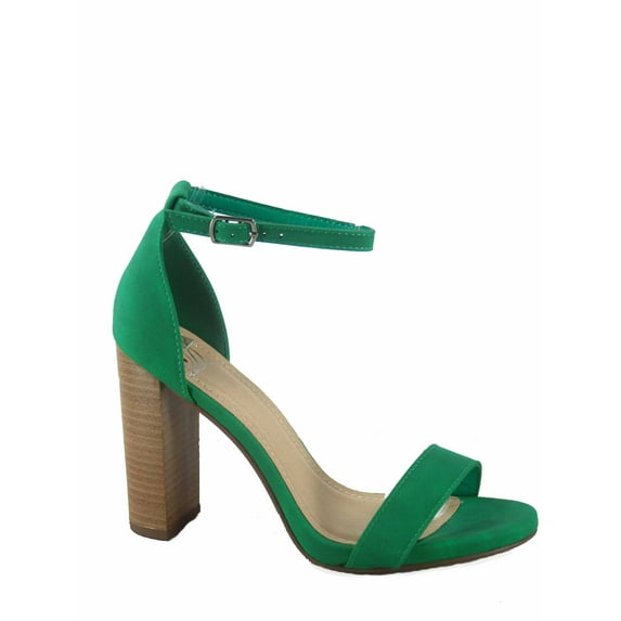 Shiner Women's Fashion Open Toe Ankle Strap Buckle Chunky High Heels Sandals Shoes