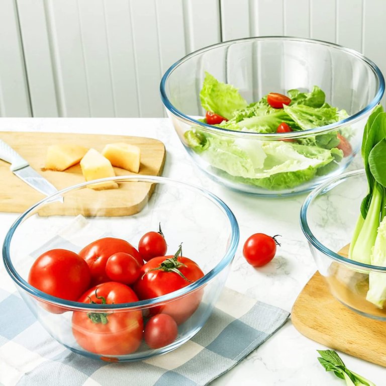 WhiteRhino Glass Bowls with Lids, 3 Packs Clear Mixing Bowls Set for  Salad,Cake, Large Mixing Bowl for Kitchen 