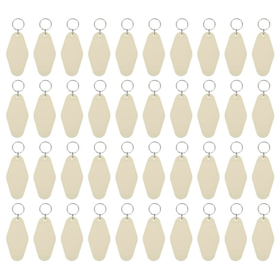 40pcs Hotel Keychains Blank, Vintage Plastic Rhombus Motel Keychains Hotel Key Tags Key Rings, Apricot