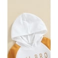 thumbnail image 5 of Bagilaanoe Newborn Baby Girl Boy Hooded Romper Sweatshirt Long Sleeve Bodysuit Letter Print Patchwork Pullover 6M 12M 18M 24M Fall Oversized Tee Tops, 5 of 9