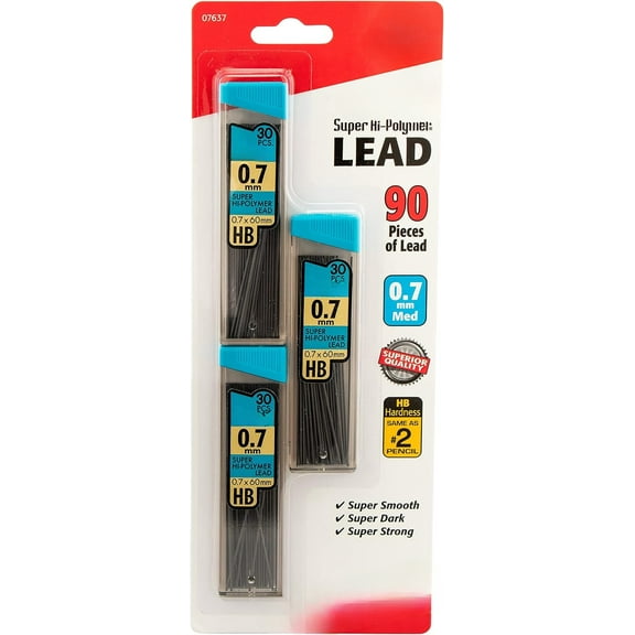 C27BPHB3K6 Super Hi-Polymer Lead Refills, 0.7mm, HB, Black, 30/Tube, 3 Tubes/Pack