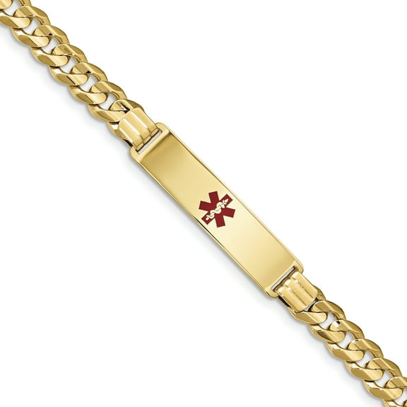 14K Medical Red Enamel Curb ID Bracelet (Weight: 23.08 Grams, Length: 8 Inches)