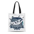 thumbnail image 1 of JSDART Sac Fourre-Tout en Toile Poisson Jaune Thon Pêche Blanc Bleu et Marlin Eau Salée Sac d'Épicerie Réutilisable Durable, 1 of 1