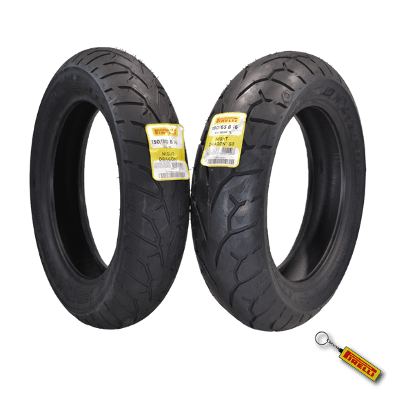 Pirelli Night Dragon Tire Set: 150/80B16 M/C 71H TL Front & 180/65B16 M/C 81H REINFTL Rear Cruiser Motorcycle Tires - Superior Traction & Handling for High-Performance Cruisers with Keychain