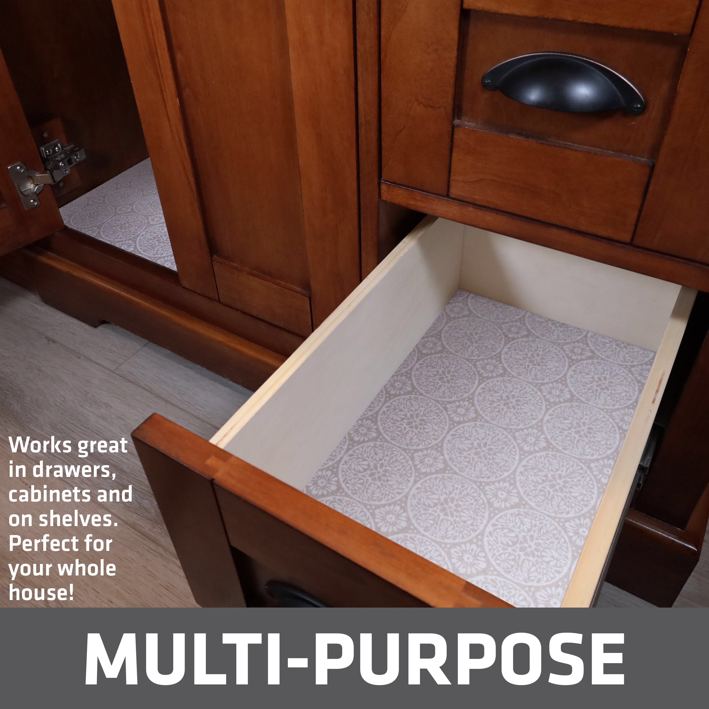 Drymate XL Under Sink Mat, Waterproof Cabinet Protection Mats for Kitchen & Bathroom, Absorbent Shelf Liners, Slip-Resistant, Non-Adhesive, Machine Washable, Durable (24”x59”)(Tan)