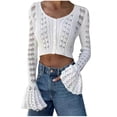 thumbnail image 2 of Ailaofu Women Summer Crochet Cardigan Sweater Long Sleeve Button Hollow Out Lightweight V Neck Cropped Knit Cardigan, 2 of 5