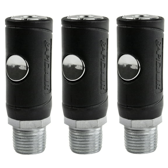 3 Pack Industrial Style Safety Air Plug Coupler 1/4" Body 1/2" MNPT Push Release Rapidair K7241