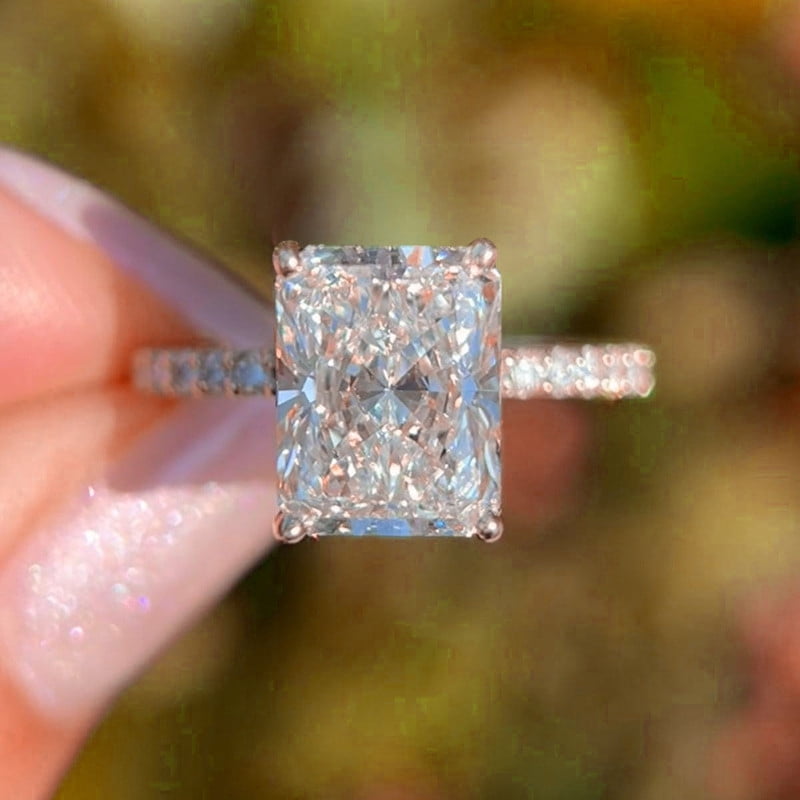 solitaire jewels 2.5CT Radiant Moissanite Hidden Halo Engagement Ring For Women, 10K Rose Gold