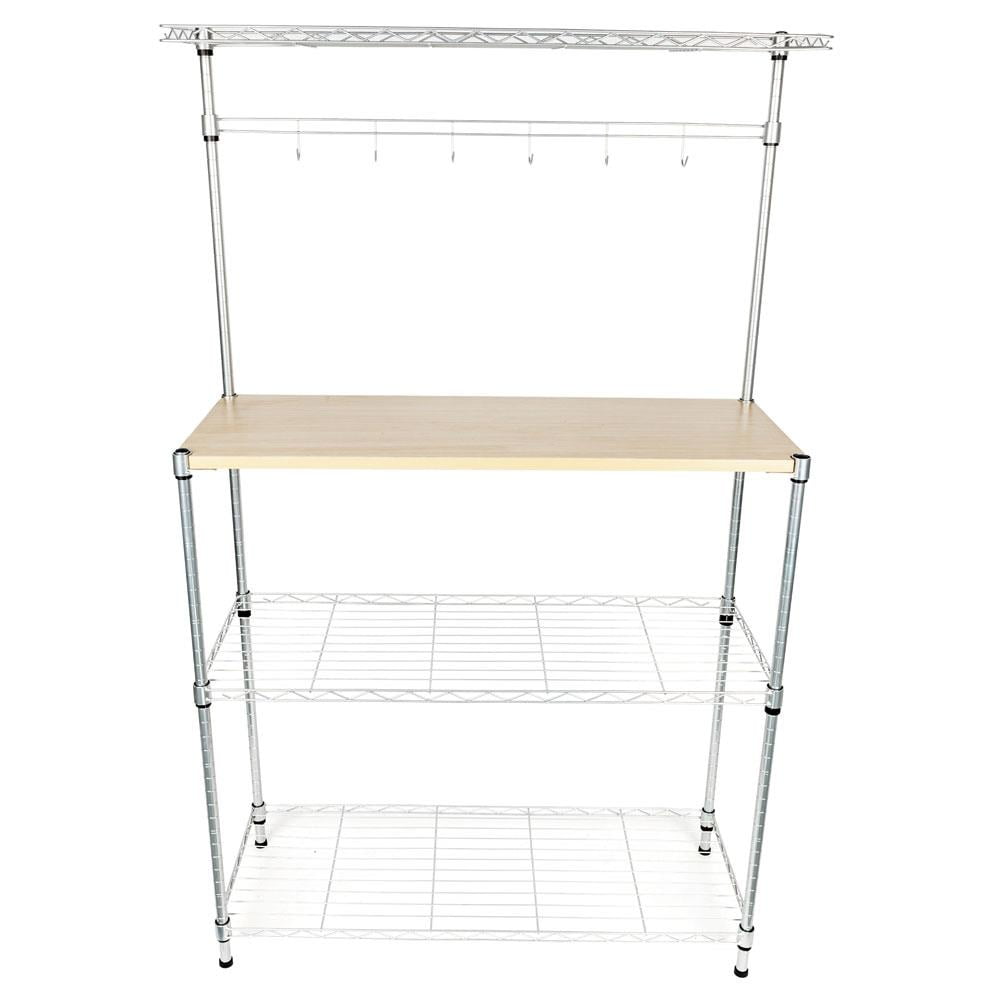 Ktaxon 4 Layer Kitchen Baker Rack Metal Microwave Oven Stand with Storage Shelf & Cutting Board, Silver