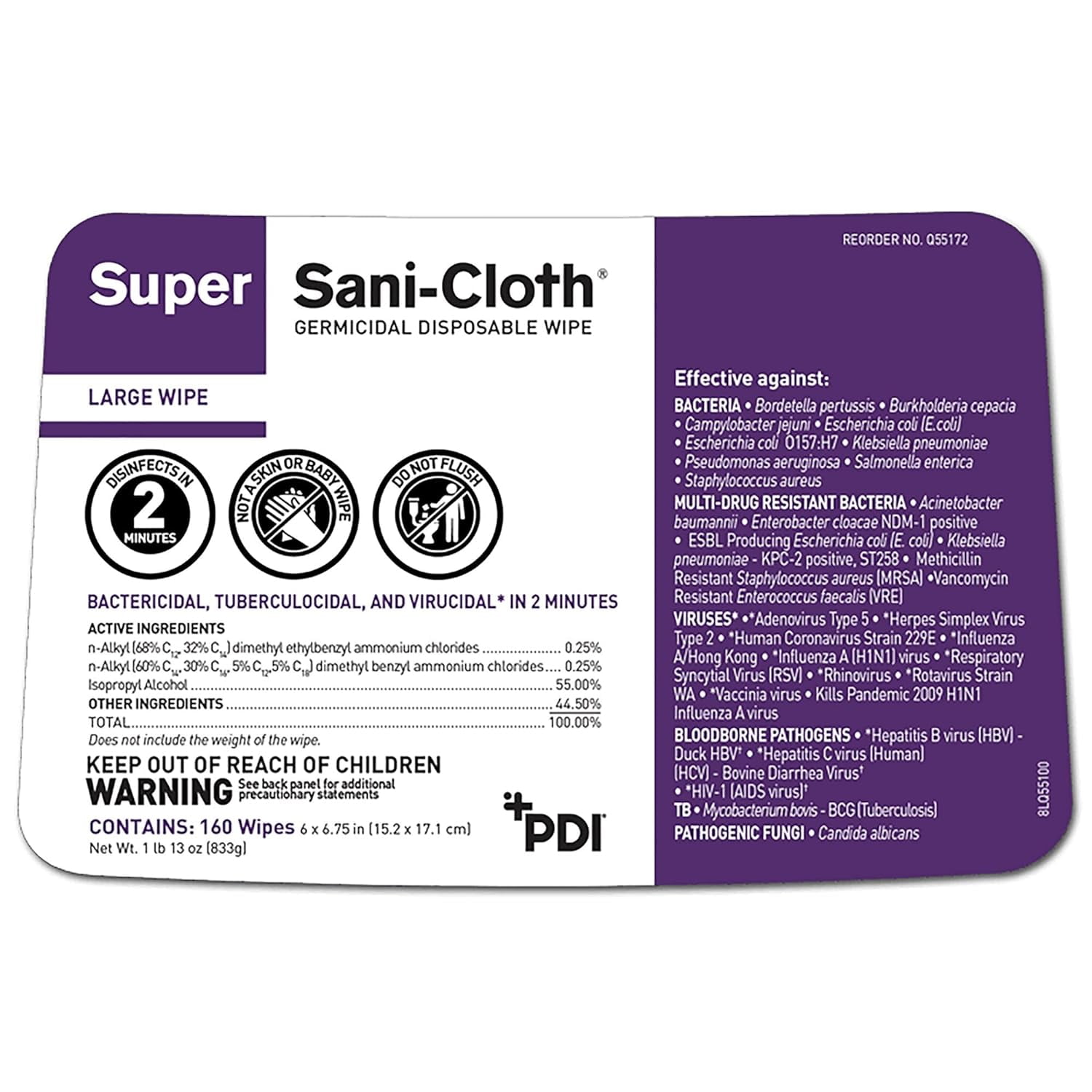 PDI Super Sani-Cloth Germicidal Disposable Cleaning Wipes - Quick Kill Time Cleaning & Fast Disinfection, EPA Registered, Versatile Surfaces, Hospital-Grade with Sustainability Focus - Pack of 2