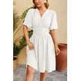 thumbnail image 6 of EASYBRAUS Women V Neck A Line Midi Dress Bell Sleeve Pleated Waist Spring Summer Dress, 6 of 8