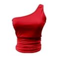 thumbnail image 5 of Tank Tops for Women 2025 New Women Summer Casual Top One Shoulder Tight Fit Solid Color Sleeveless Wrap Chest Tank Top Womens Tank Tops Red Xxl, 5 of 5