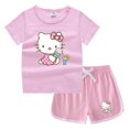thumbnail image 4 of Hello Kitty-Camiseta informal con cuello redondo y pantalones cortos para niños y niñas, conjunto de camisa de fondo absorbente de algodón puro, informal, 4 of 5
