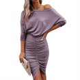thumbnail image 1 of Vestido de paquete de cadera Paquete de color puro Cadera Un hombro Forma del cuerpo Vestido cruzado con diseño de volantes para mujer Fiesta de verano Púrpura S, 1 of 6