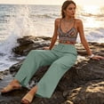 thumbnail image 7 of Cotton Linen Pants Women Summer Baggy Drawstring High Waisted Wide Leg Trousers Flowy Beach Lounge Pants with Pockets Green 2XL, 7 of 7