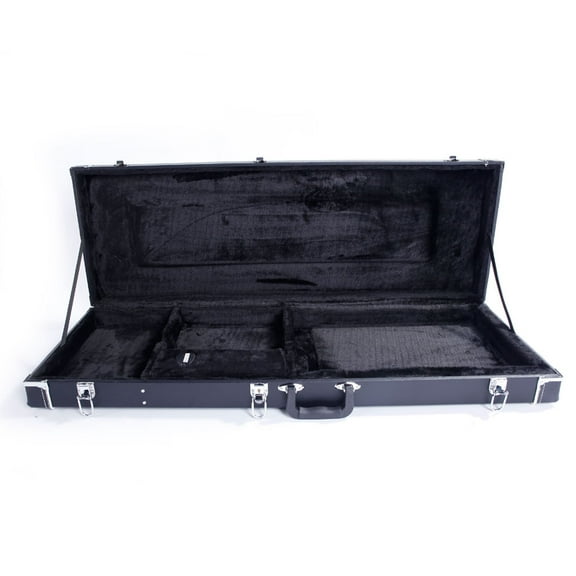 ST High Grade Electric Guitar Square Hard Case Lockable Wood Case With Plush Lining & Accessory Compartment Black