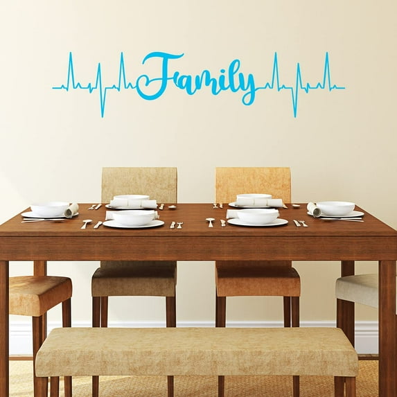 VWAQ Family Heartbeat Line Wall Decal Living Room Home Decor - 9"H X 40"W SKY BLUE