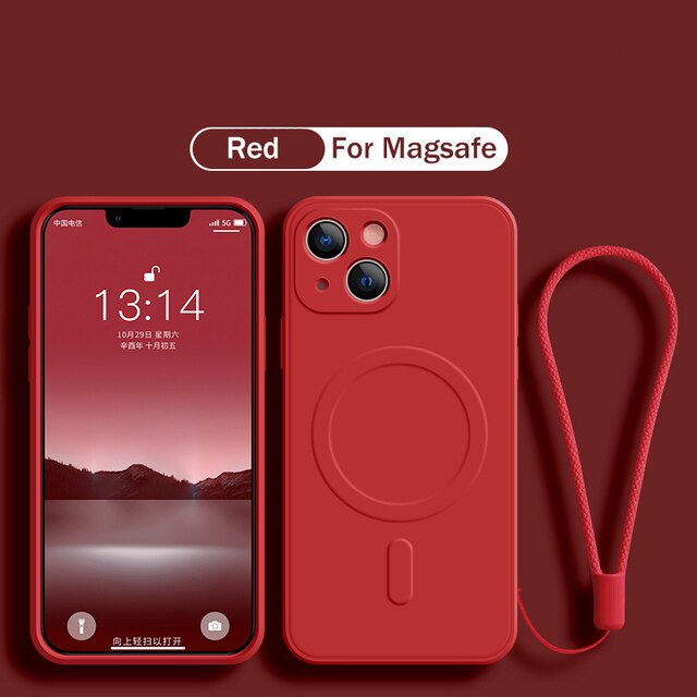 Funda magnética de silicona para iPhone 14 Pro, carcasa Original de lujo con correa, Magsafe, 13, 12 Mini, 11, X, XR, Xs, Max, 7, 8 Plus Fivean unisex