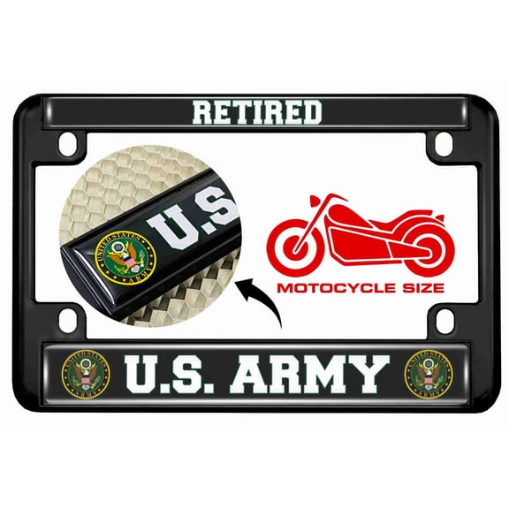 [Officially Licensed Product] - Motorcycle Metal License Plate Frame with U.S. Army Retired Design - Black