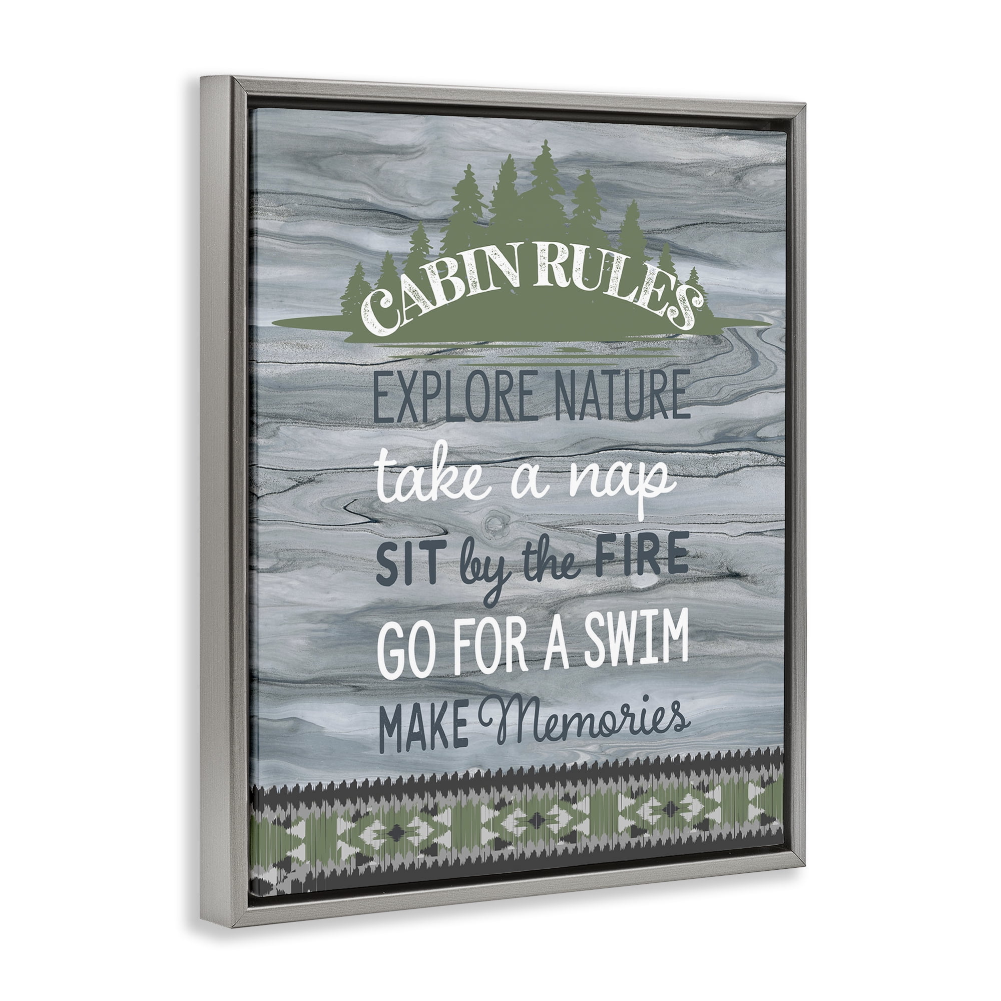 Stupell Industries Cabin Rules with Rustic Pattern Text & Numbers Painting Gray Floater Framed Canvas Art Print Wall Art, 17 x 21