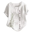 thumbnail image 1 of Femmes T-Shirt Tunique à Manches Courtes Décontracté à Col Rond Imprimé Ample à Boutons Blouse Hauts, 1 of 5
