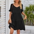 thumbnail image 4 of JBXKXYW Dresses for Women 2024 Ladies Summer Casual V Neck Layered Ruffle Hem Pocket A Line Mini Swing Beach Short Sleeve Dress Womens Dresses (Black,L), 4 of 5