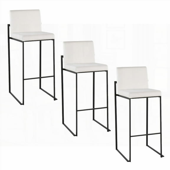 Set of 3 Contemporary 30" High Back Barstools with Black Steel & White Velvet - Perfect for Dining Spaces