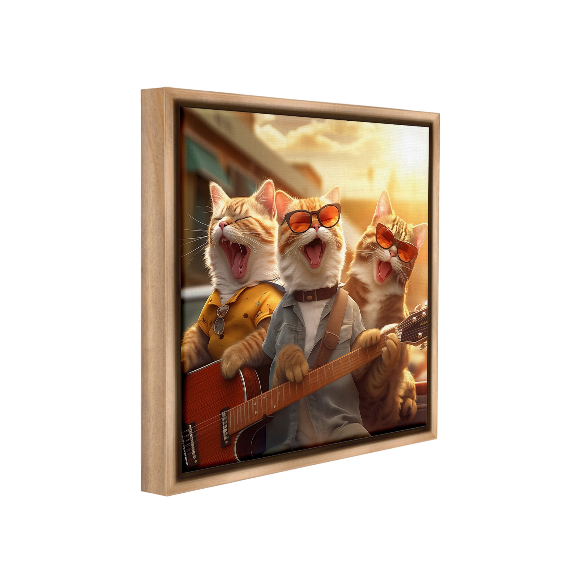 Stupell Industries Singing Guitarist Cats Animals & Insects Painting Brown Floater Framed Canvas Art Print Wall Art, 25 x 25