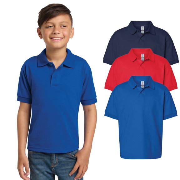Gildan Dryblend Short Sleeve Youth Jersey Polo, Collared Assorted Mix Color Bulk T-Shirt, L, Pack 3