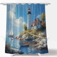 thumbnail image 3 of Lighthouse Shower Curtain Ocean Beach Sunrise Nautical Seascape Coastal Beach Seasides Sailboat Coastal Polyester Fabric Bath Decorative Curtain-48"W x 72"L (Pack of 1), 3 of 7