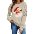 thumbnail image 5 of Women's Christmas Santa Print Sweatshirt, X-mas Party Holiday Crewneck Long Sleeve Fleece Lined Relaxed Tops, S-XXL, 5 of 7