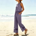 thumbnail image 4 of Floleo Women's 2-Piece Linen Blend Outfit Set Sleeveless Lace Trim Top & Elastic Waist Wide Leg Pants Casual Summer Set for Beach Travel Daily Wear(Purple,M), 4 of 8