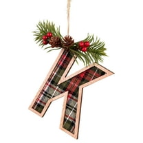 Moocorvic Plaid Pattern 26 Initial Christmas Ornament, Wooden Personalized Christmas Tree Ornaments(Letter K)