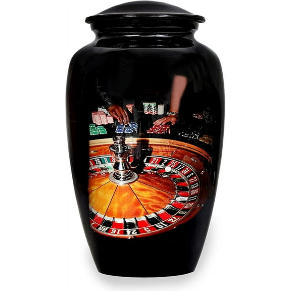 RUZIOON URNS  Gambling Casino Urn Cremation Large Urn for Human Ashes - Adult Funeral Urn Handcrafted - Affordable Urn for Ashes (Adult (200 lbs)  10.5 x 6,Gambling Casino Urn)