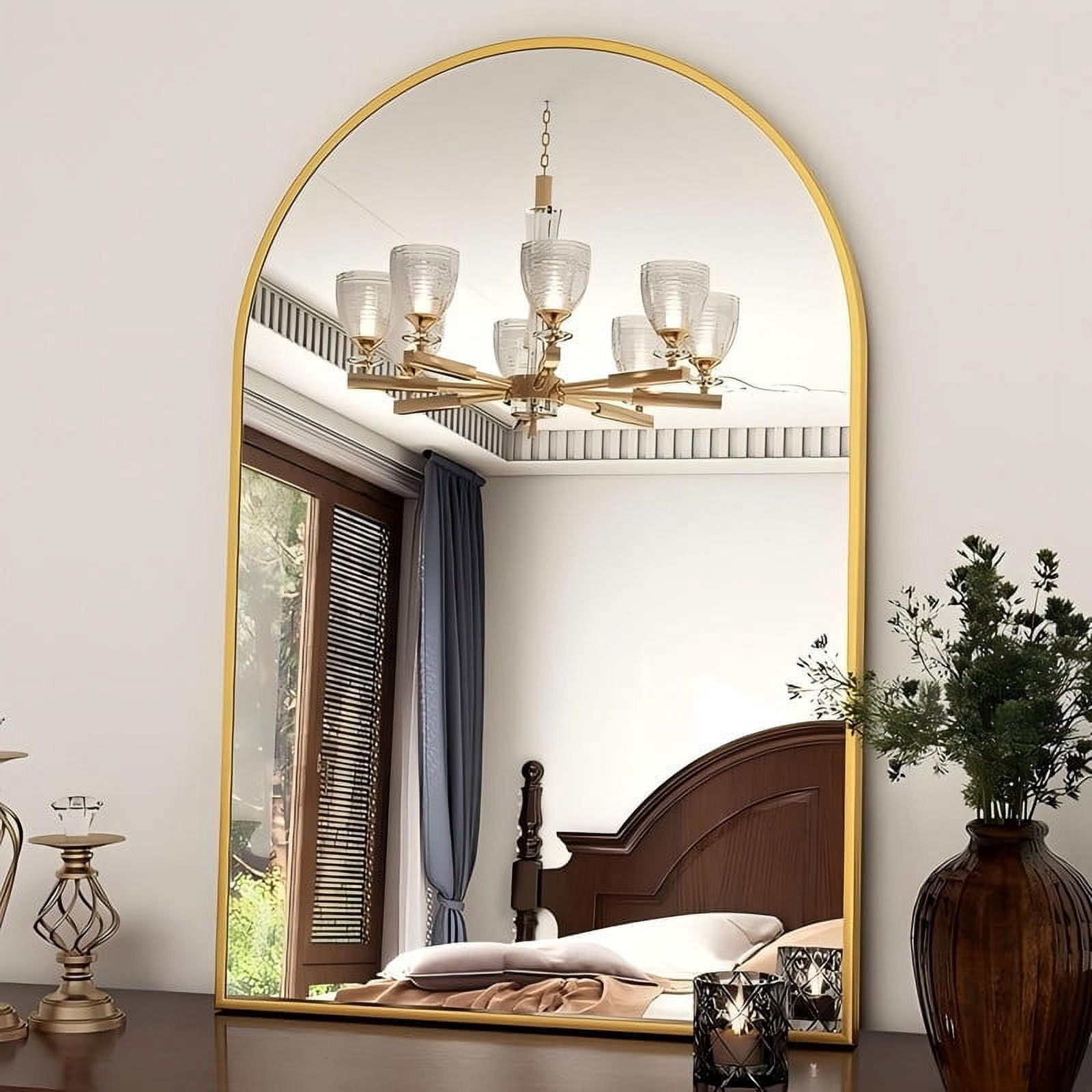Lumora 38.5" x 26" Arched Bathroom Mirror Wall Mirror Leaning or Wall Mounted, Gold