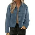 thumbnail image 2 of Women's Faux Suede Jacket Bomber Style Cropped Lapel Collar Button Down Jackets Fall Winter Fashion Trendy Streetwear Casual Outwear,Light Blue,L, 2 of 6