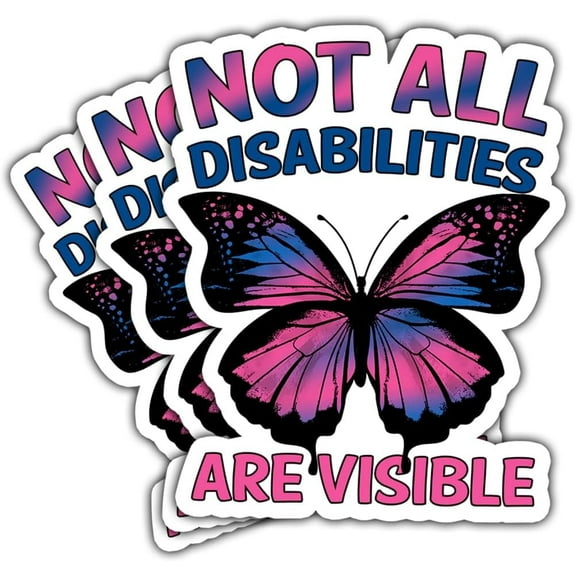 (3Pcs) Not All Disabilities are Visible Butterfly Sticker, Dysautonomia Awareness Vinyl Sticker, Invisible Illness Stickers, Mental Health Decal - Sticker for Laptop Water Bottle Phone Hard Hat 3"