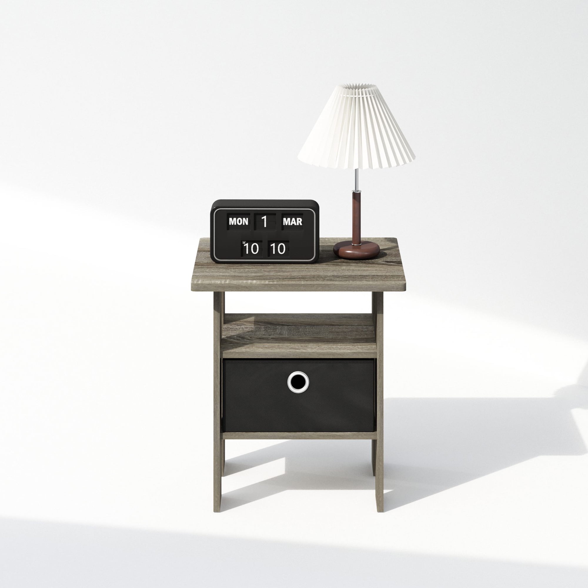 Furinno Tidur Bedside Table Nightstand with Bin Drawer, French Oak/Black