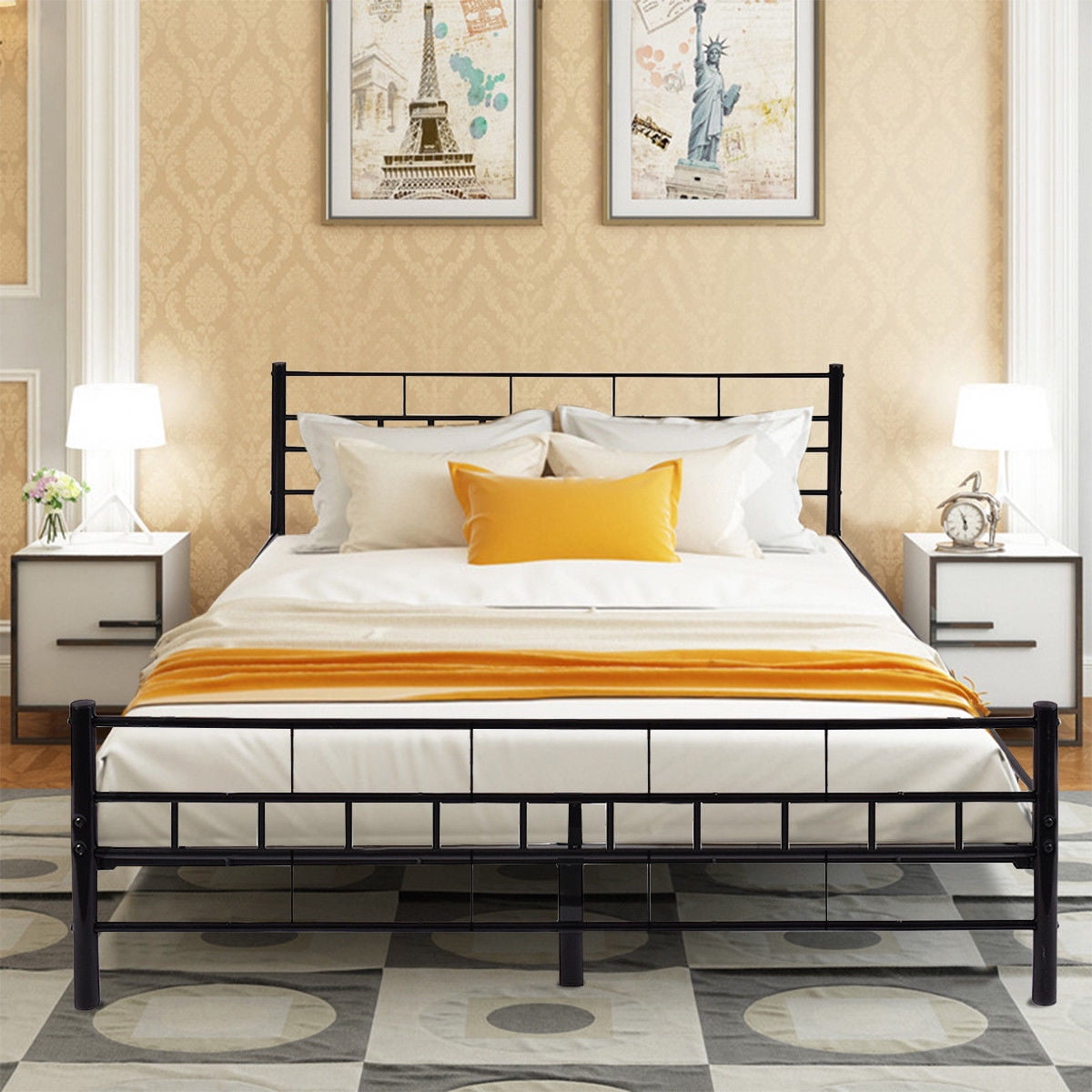Costway Queen Size Wood Slats Bed Frame Platform Headboard Footboard Costway Queen Size Wood Slats Bed Frame Platform Headboard Footboard